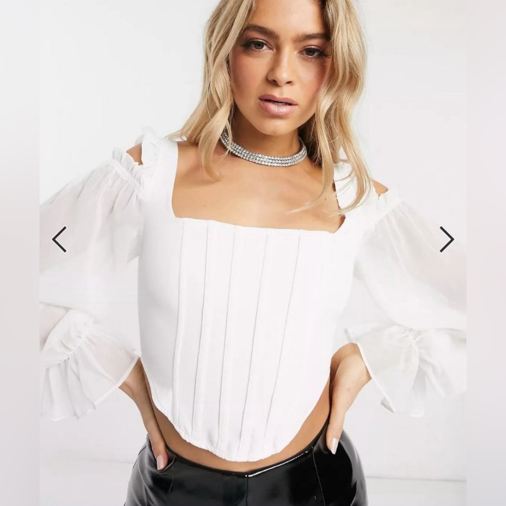 Misguided White Cold Shoulder Corset Crop Top